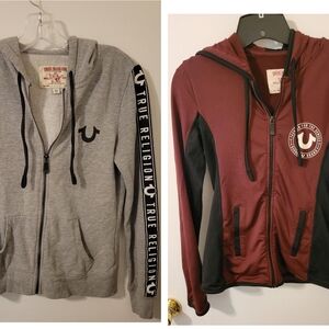 True Religion Gray and Burgundy Hoodies